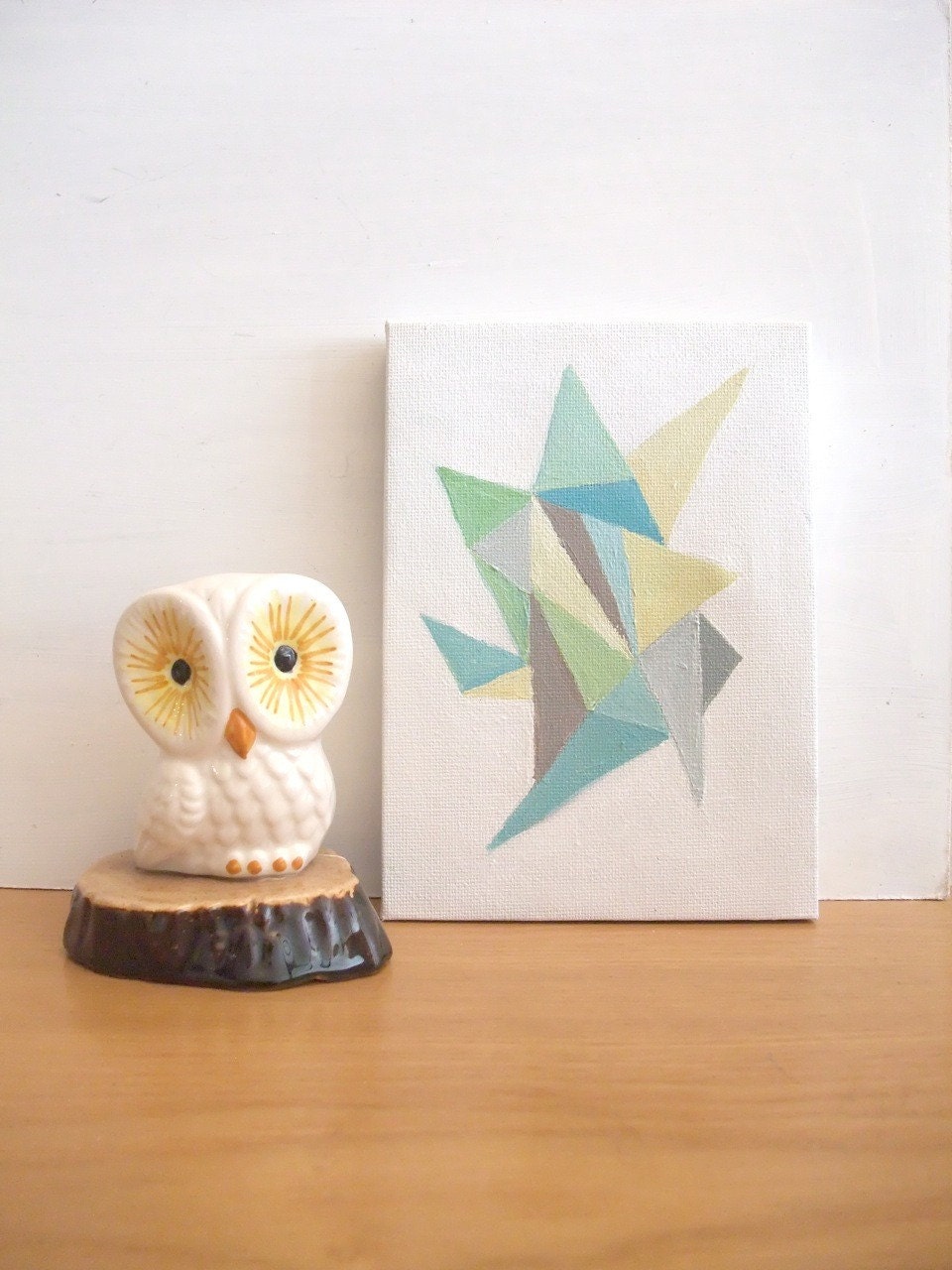 Triangles - Yellow Blue and Green - Original 5x7 Painting