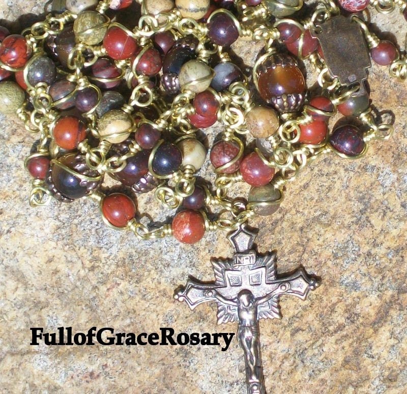 MASCULINE ROSARY Bronze, Brecciated Jasper, Catholic, Unbreakable Rosary