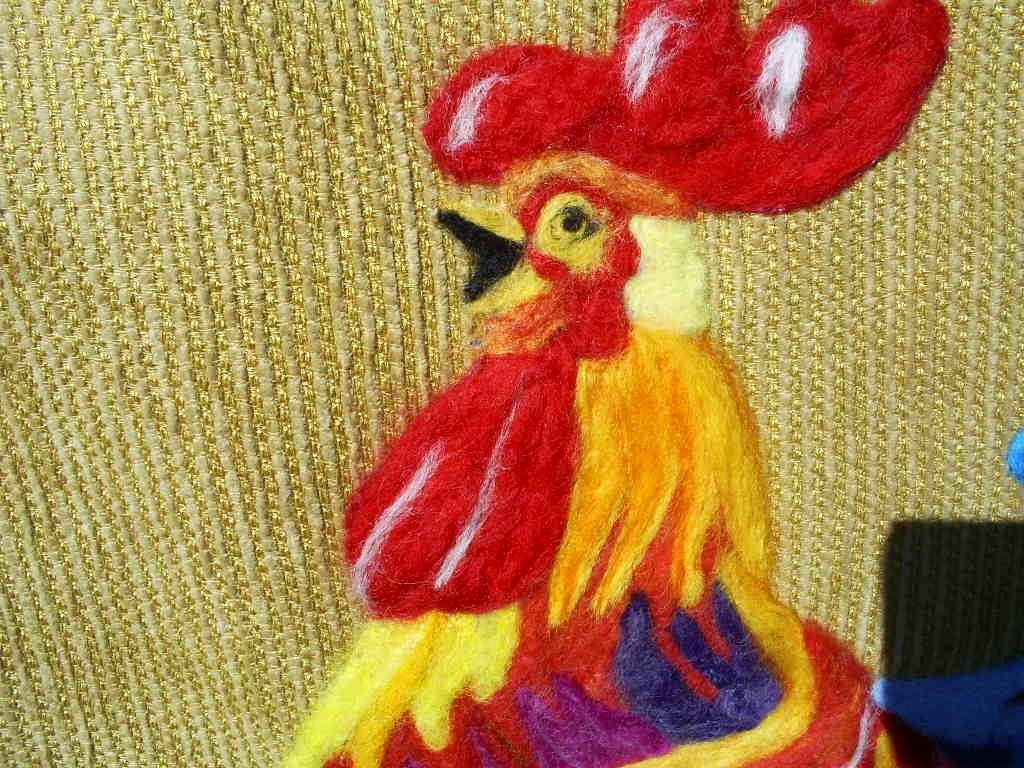 Needle Felted Rooster/Cockerel   fiber art picture REDUCED