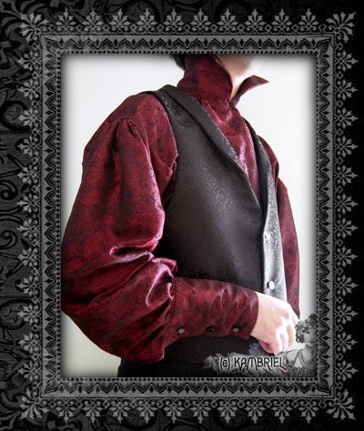 Red Jacquard High Collared Shirt - Red Bastian by Kambriel - Custom Made for You