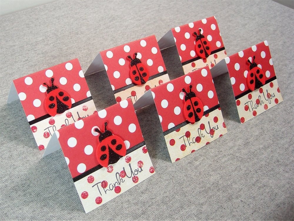 Ladybugs and Polka Dots Mini Thank You Cards 2x2 (6)
