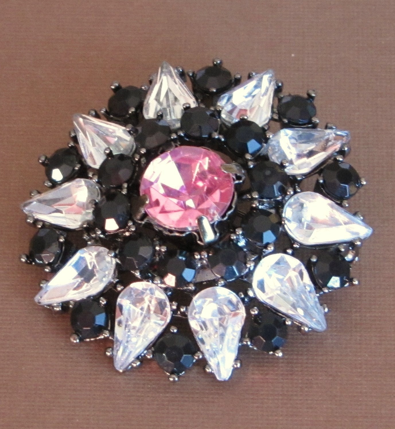 SALE Vintage, Antique, Brooch, Pin, Rhinestones, Crystals, Black, Pink, Clear, Wedding, Wedding Jewelry, www.jodaycraf.etsy.com