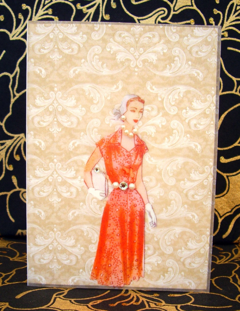 Gloria Card / 50s Glamour Girl / Handmade Greeting Card