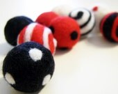 Black
 White and Red Wool Felted Beads
