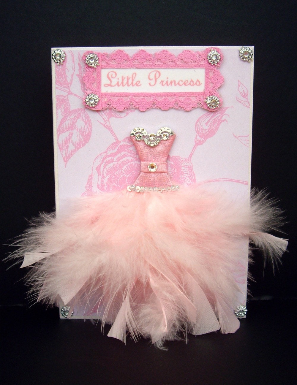 Little Pink Princess Personalized Dress Card  / Handmade Greeting Card