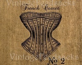 Vintage French Feedsack Corset Burlap Iron on Transfer 8.5x11 Tea Towel Pillow Digital Download No 199