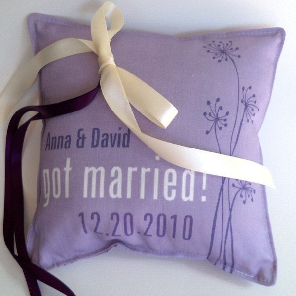 Wedding ring pillow, custom printed, dandelion