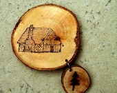 Wooden log cabin brooch