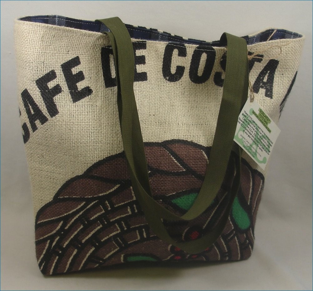 Upcycled Coffee Burlap Sack TOTE BAG Reversible - Cafe De COSTA RICA