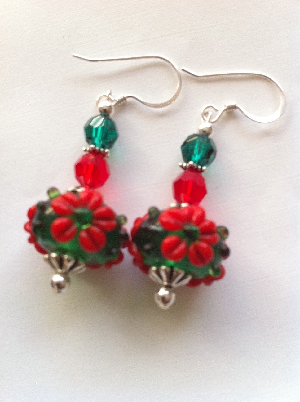 Sterling Silver Green with Red Flowers - Flower Bed