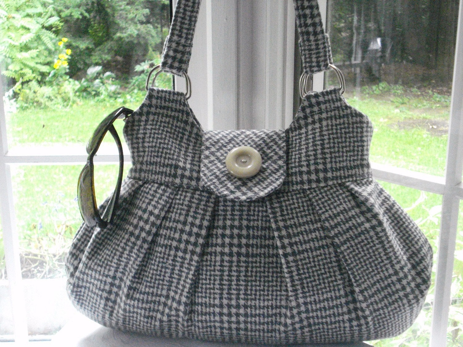 NEW..La Pouffe Gorgeous Shoulder Bag. Medum Grey Glen Check Lightweight Wool       READY TO GO