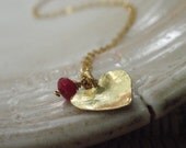 HOLIDAY SALE - Ruby Heart Necklace ,14K Gold filled