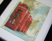 Vintage MAP Art Print - Londons Red Telephone Booth / Box - 8x10