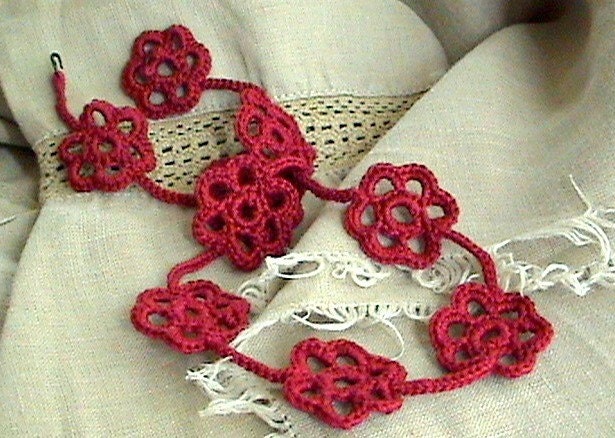 Cranberry red flower necklace - FREE SHIPPING