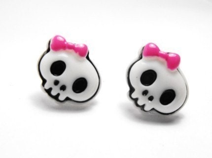 SUGAR
 PUNK GIRLY SKULL EARRINGS.....available on post or clips
