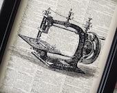 FREE Shipping Antique Sewing Machine Illustration on Vintage Dictionary Art Print - 8 x 10