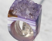 Amethyst Ring Hand Carved Agate Druzy size 5