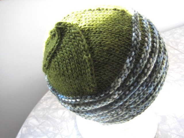 moos green hand knit wool striped hat