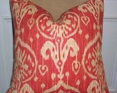 NEW DESIGNER DECORATIVE PILLOW COVER - 20X20 - IKAT PRINT IN HOT RED AND TAUPE