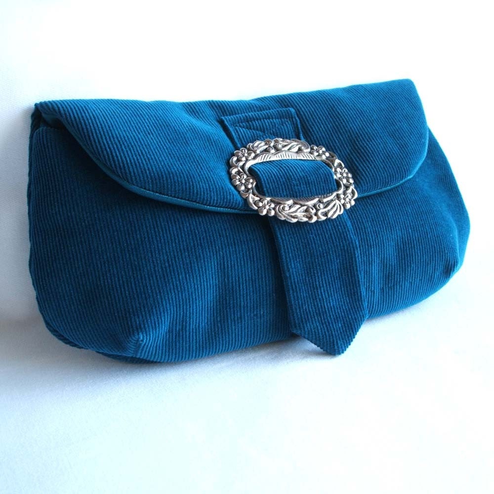 Teal and silver clutch purse