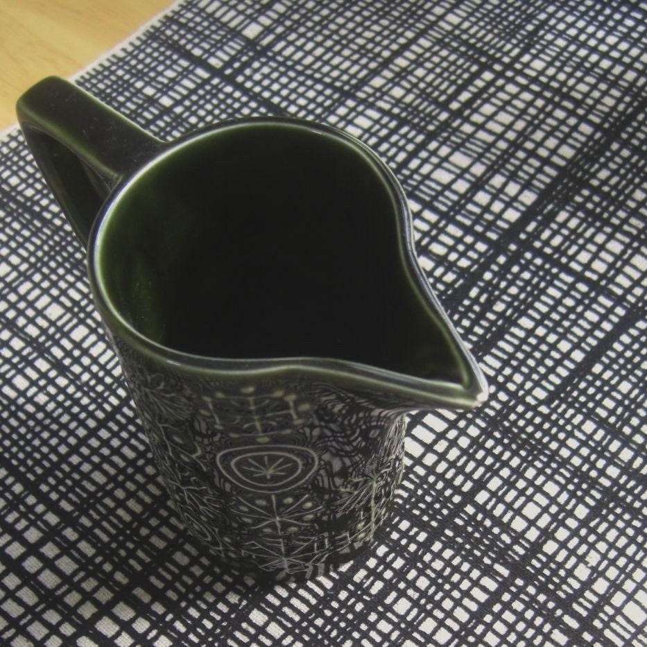 weave - screenprinted fabric in coal black on oatmeal