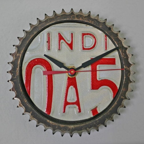 License Plate Gear CLOCK- Vintage Indiana