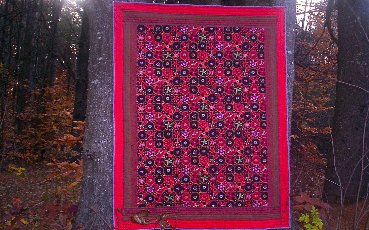 Hand quilted SUZANI pattern lap quilt, Kaffe Fassett fabric OOAK