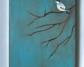 Evening Bird 11x14 original painting on canvas acrylic blue brown