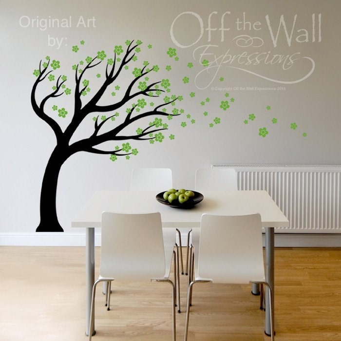 Vinyl Wall Mural  Large Blowing Cherry Blossom Tree