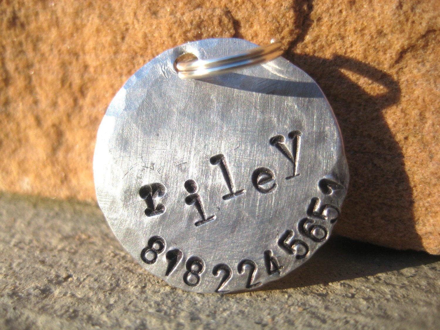 The Riley - Distressed Handstamped Pet ID Tag Aluminum Small Dog Cat