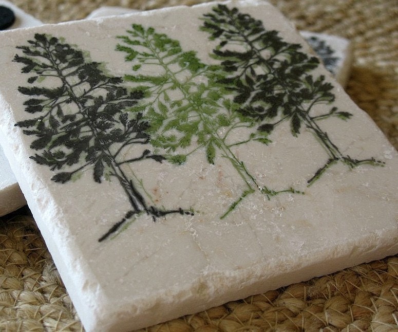 Pine Tree Absorbent Tile Coasters, Set of 4, Ready to Ship