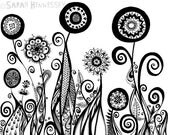 Black
 and Gray Abstract Flower Garden 8x10 Print
