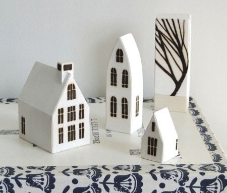 Miniature Wood Town - Set of 3