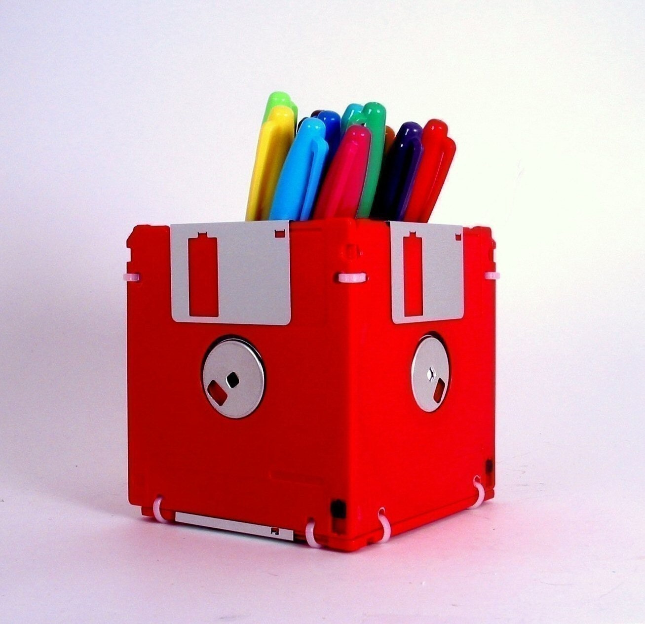 Floppy Disk Pen and Pencil Holder (RED)