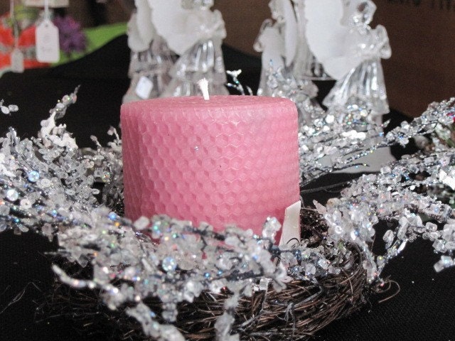 Icy Candle Ring and Soft Pink Beeswax Candle