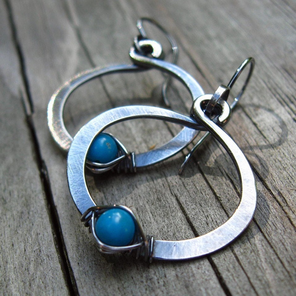 Cold Forged Sleeping Beauty Turquoise Hoops
