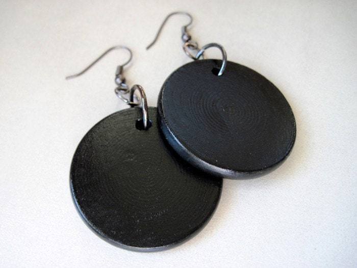 SALE Black Disc Earrings