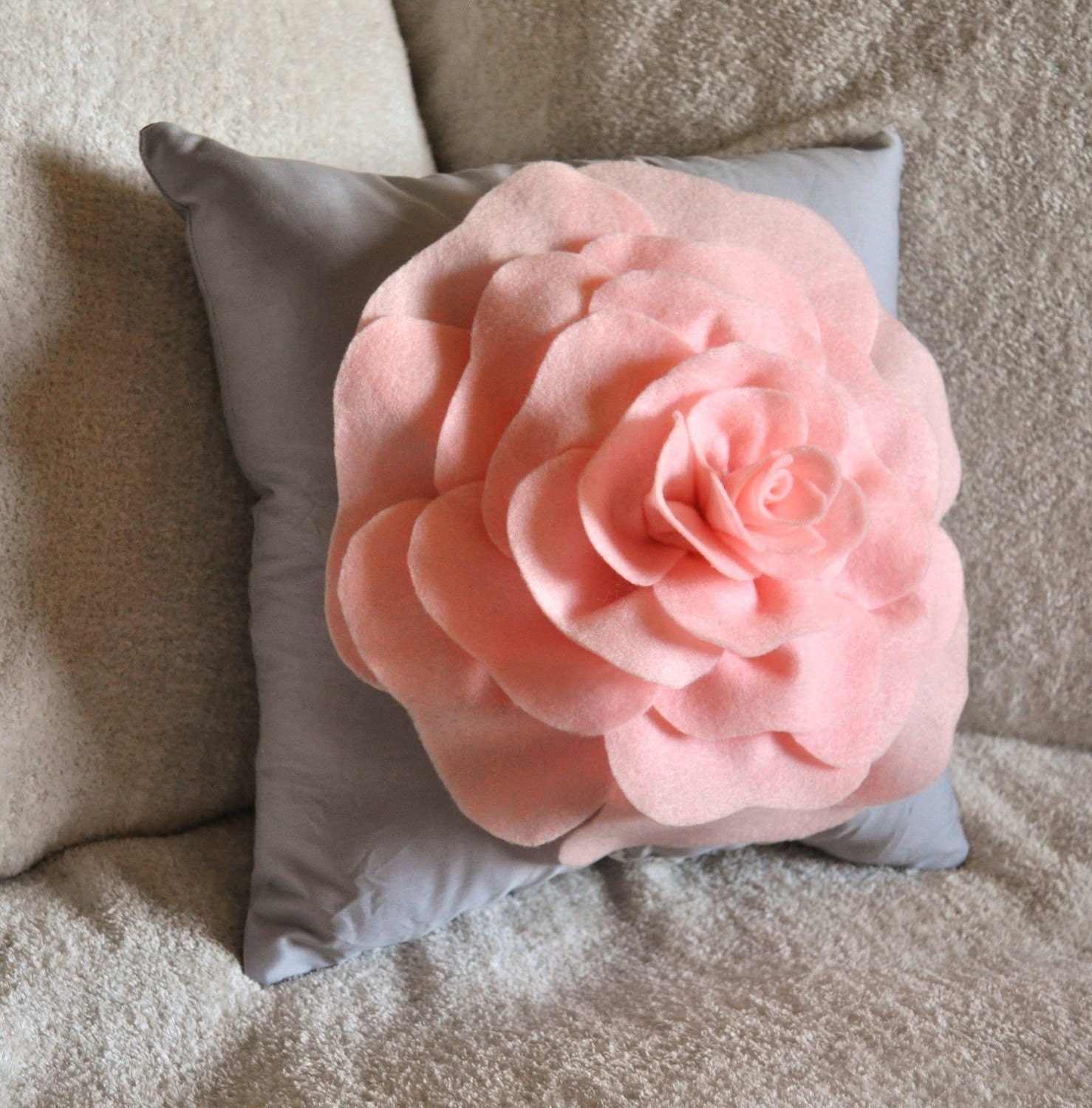 Light Pink Rose on Light Grey Pillow