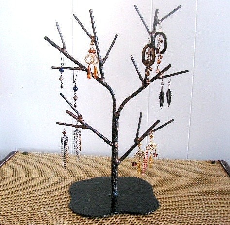 Medium Jewelry Display Tree, Metalic Black and Copper Finish