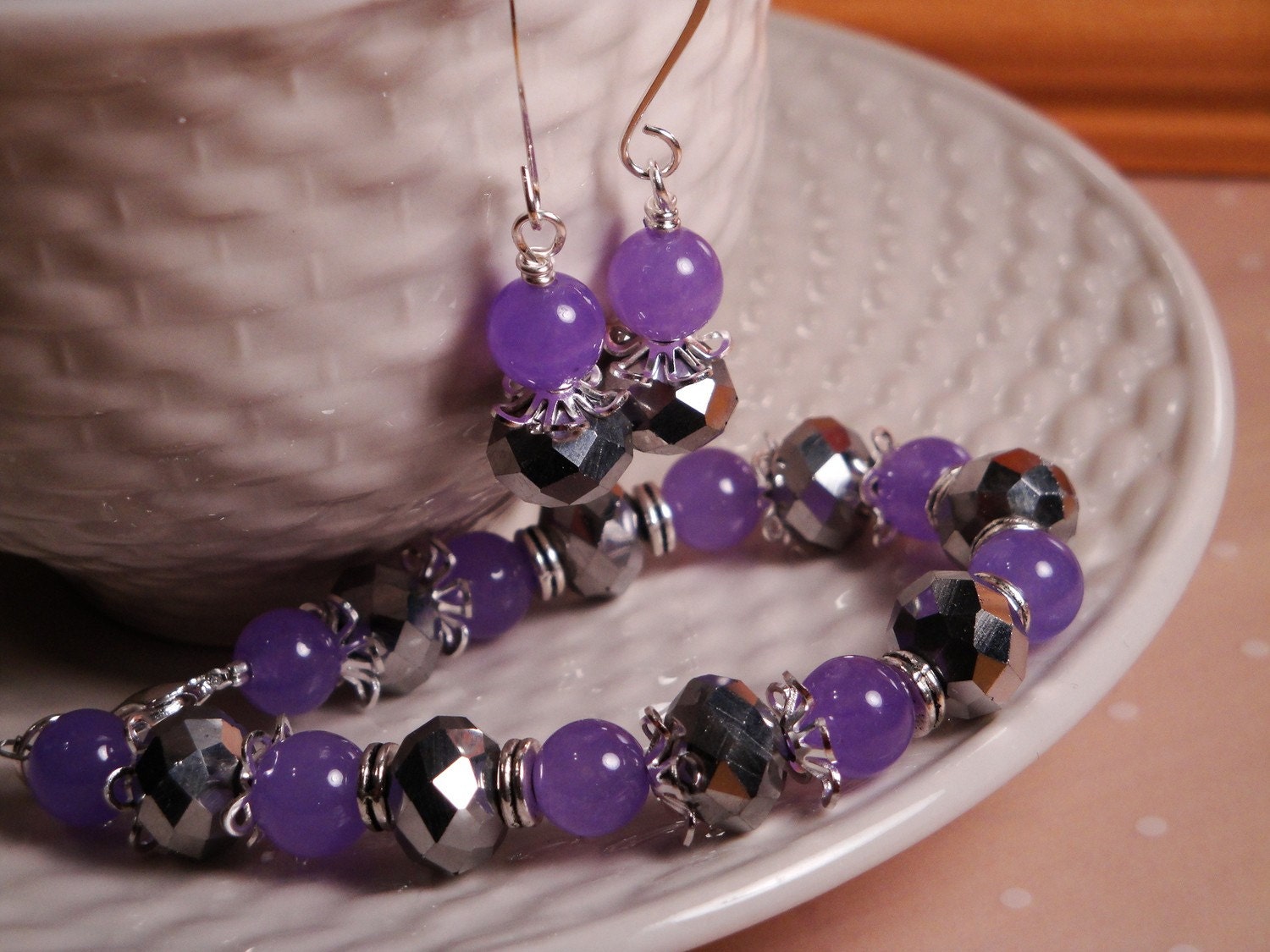 ON SALE Lilac Alexandrite and Silver Chinese Crystal 2pc Set