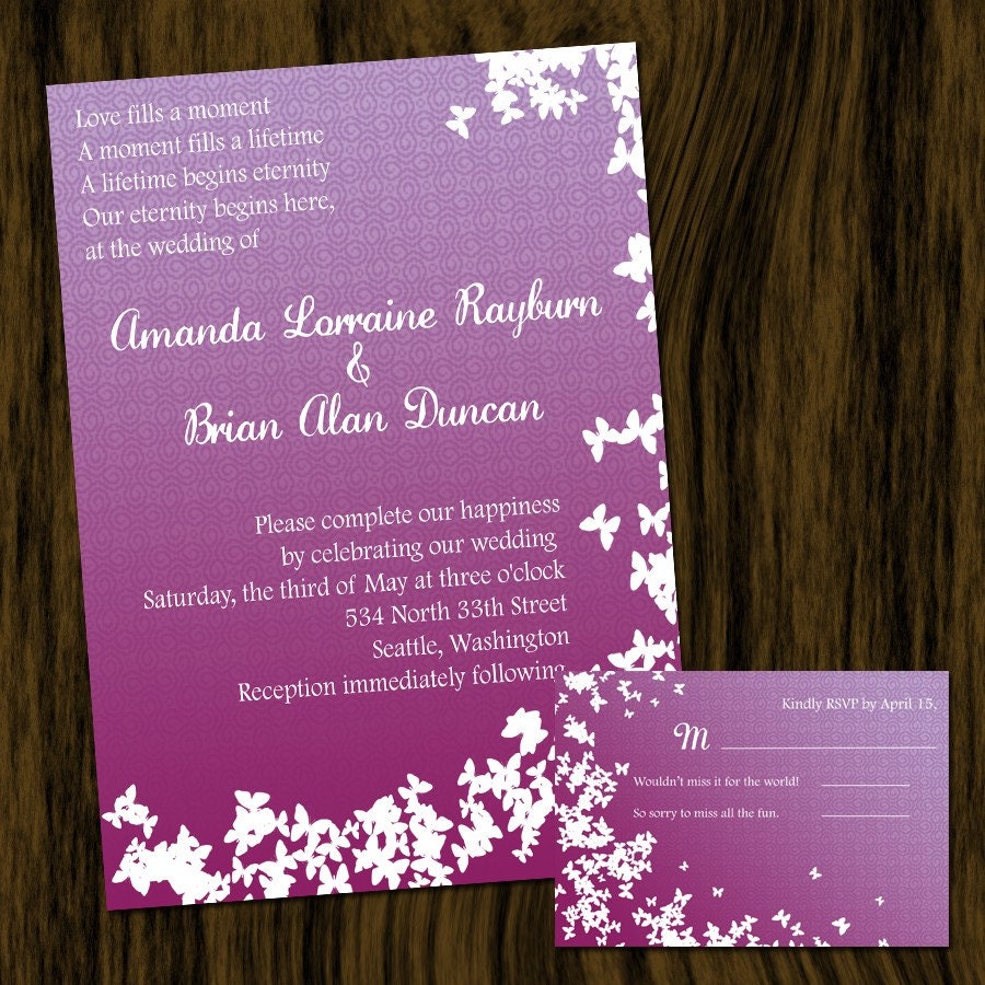 Sweet Purple Butterfly Wedding Invitation