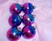 Vintage SHINY BRITE Rainbow  Glass Tree Ornaments Set of 6