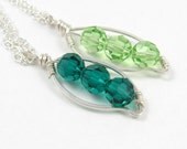 Pea Pod Peapod Swarovski Mother's Necklace Sterling Silver Swarovski Crystal Emerald Green