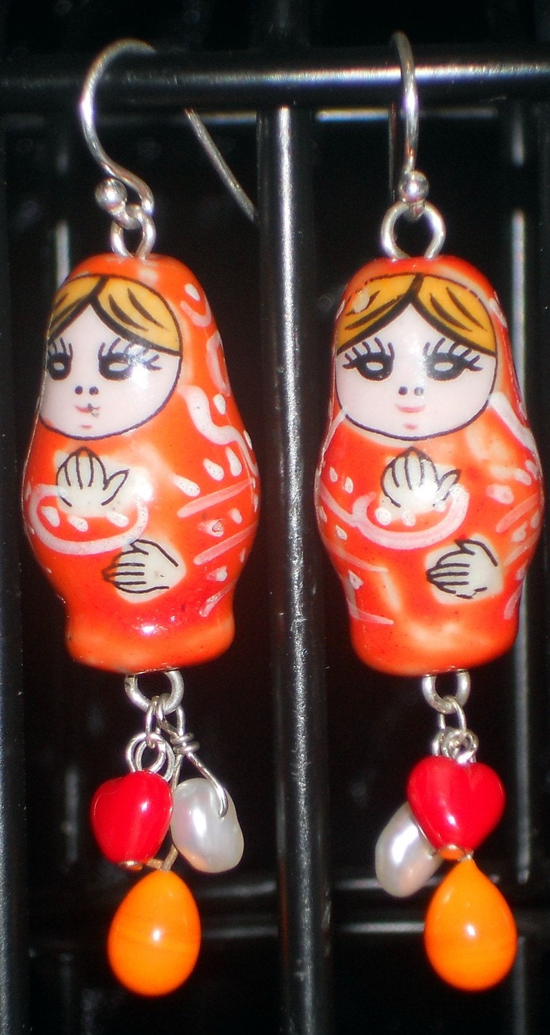 Matryoshka Doll Earrings - Red