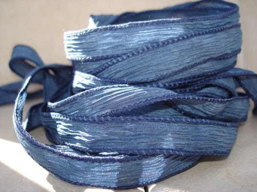 Faded jeans 5 hand dyed silk ribbons