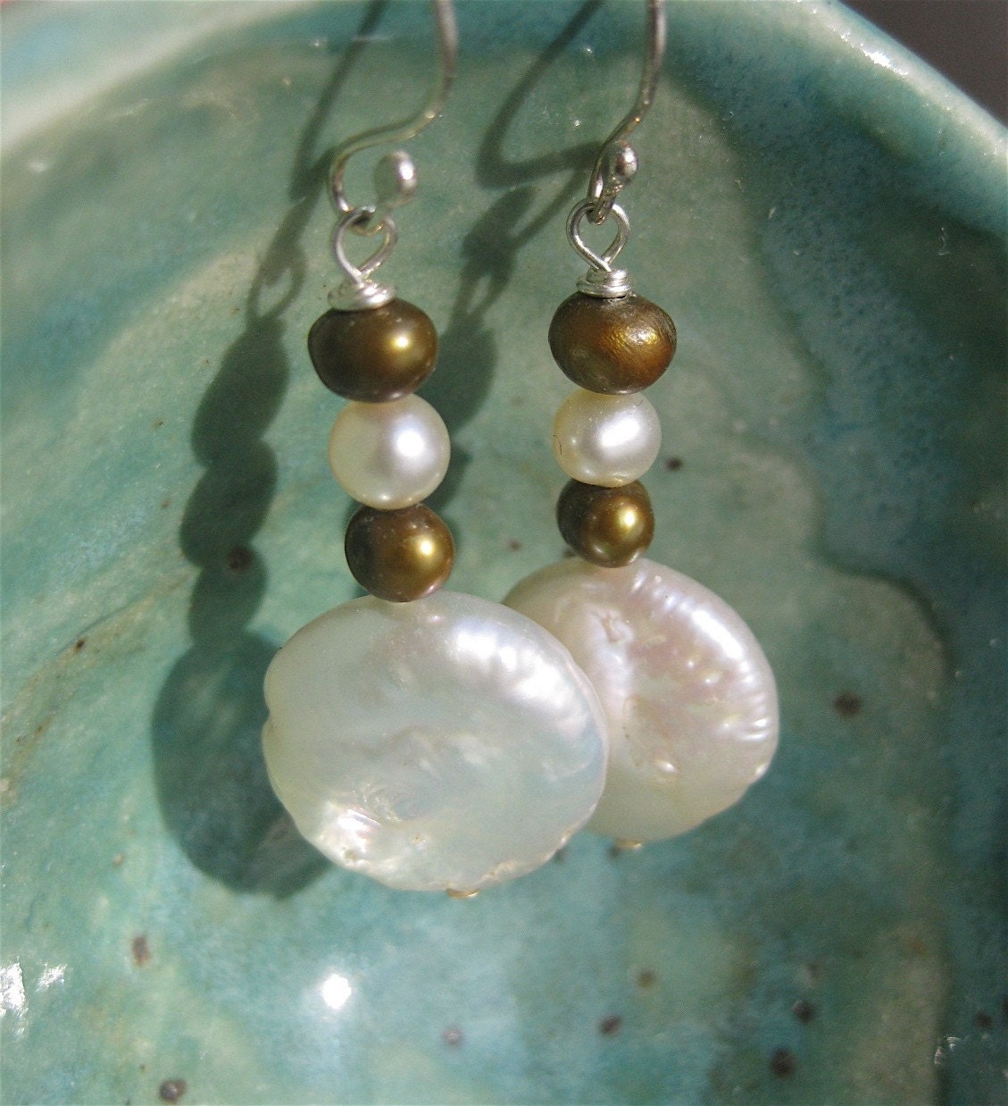 Pearl Pebble and Coin Earrings