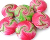 Polymer Clay Swirl Lentil Beads in Fuchsia and Lime Green