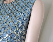 60s Blue Silver Sequins Sparkle Top Fashioned By Gregory Size XS (estimated)