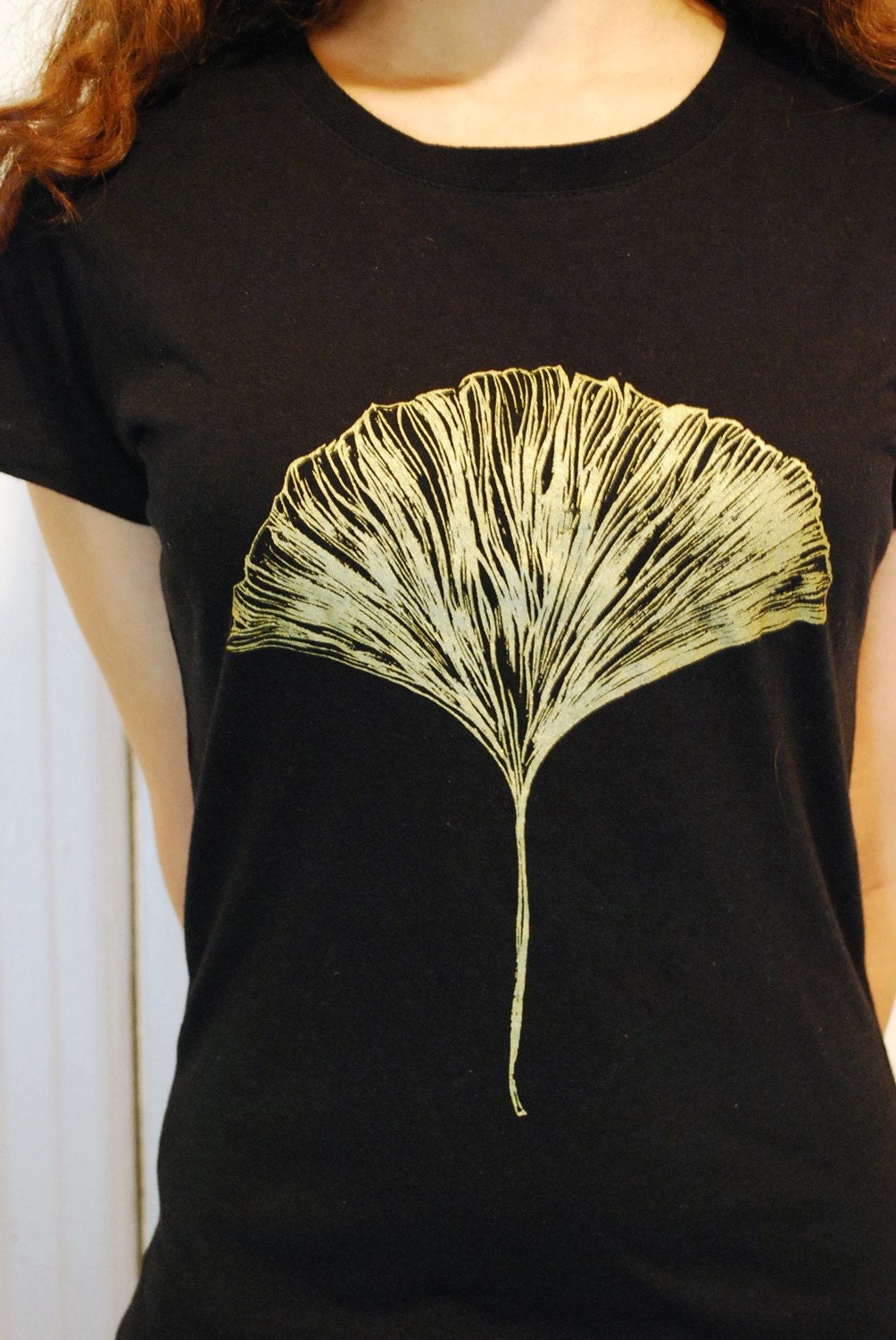 Small Bamboo/Organic Cotton Silkscreened Ginkgo leaf t-shirt, by ladylotus on etsy