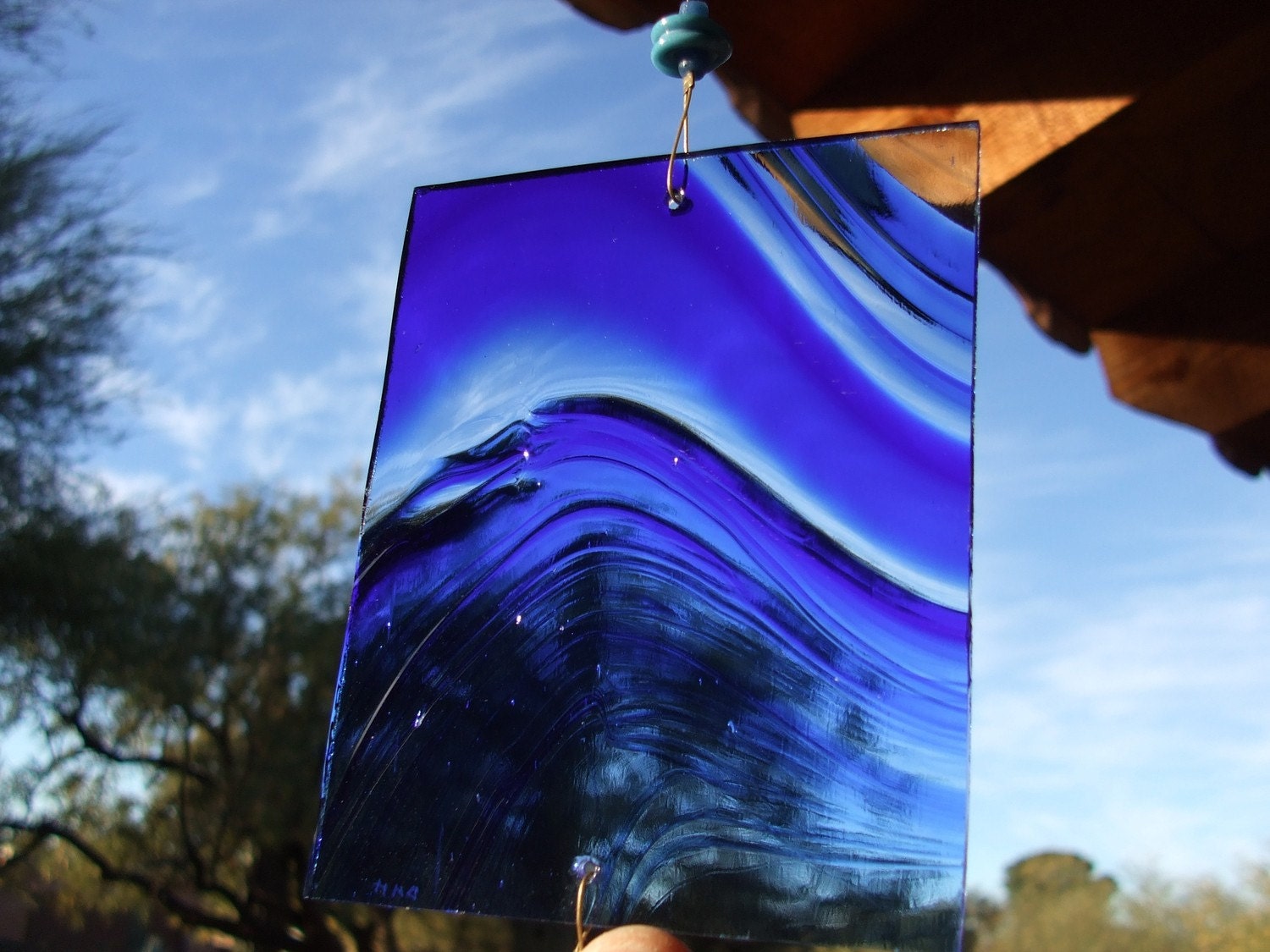 Rivers Ripples Blue Stained Glass Suncatcher